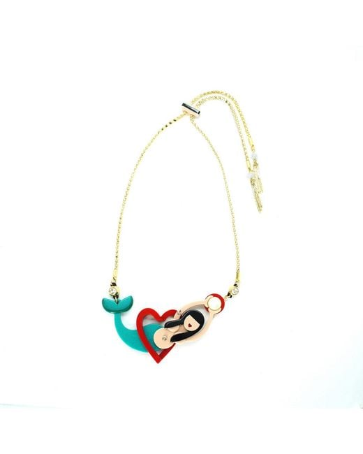 Gissa Bicalho White Handmade Acrylic Necklace Mermaid And Heart