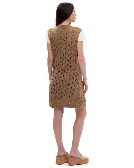 Maison Bogomil Brown Linen Shell – Knit Tunic Dress With Short Linen Sleeves