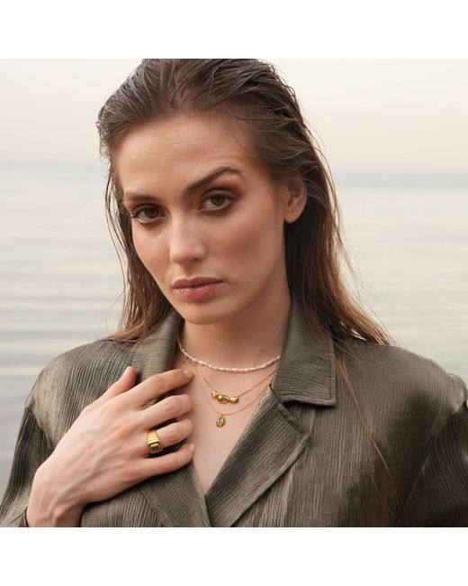 LINYA JEWELLERY Metallic Luna Stone Pearl Necklace