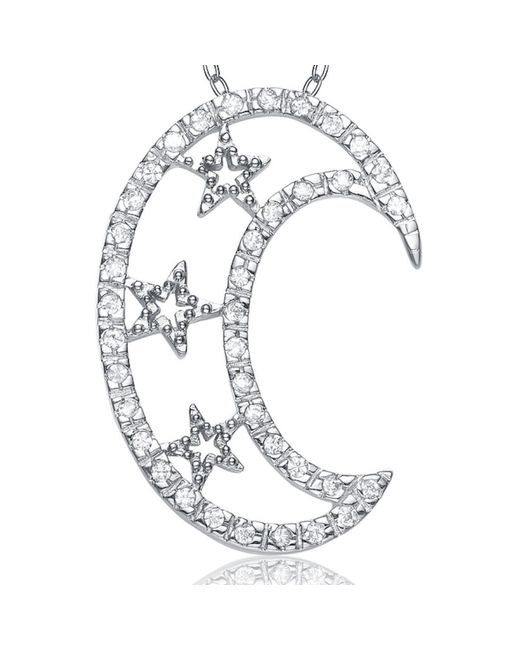 Genevive Jewelry Metallic Sterling Silver White Cubic Zirconia Half Moon Pendant