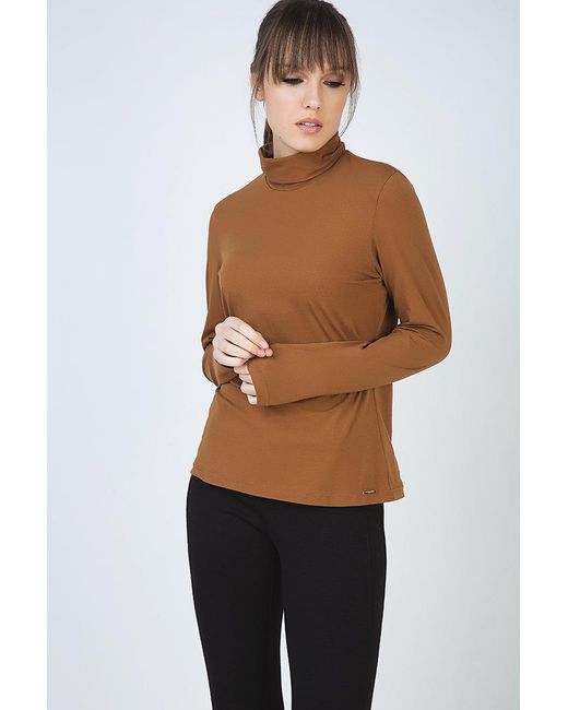 Conquista Brown Biscuit Colour Long Sleeve Polo Neck Jumper