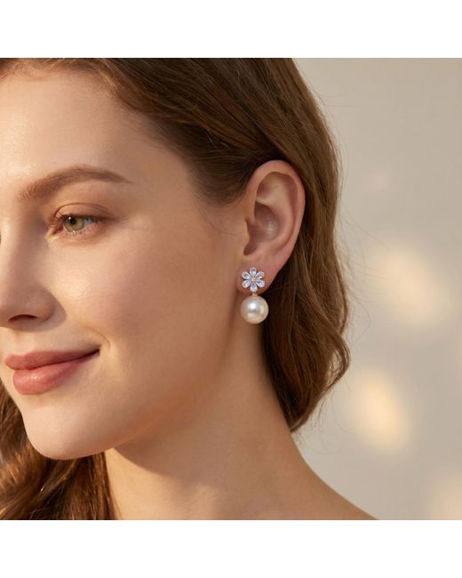 Kai Fine Jewelry Blue Solid Natural Moonstone, Diamond & Freshwater Pearl Flora Convertible Drop Earrings
