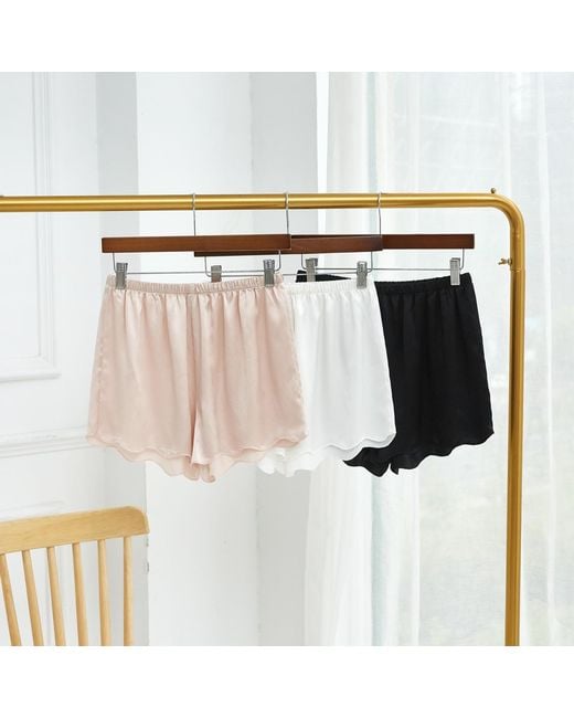 Soft Strokes Silk White Pure Silk Pearl Scallop Edged Shorts