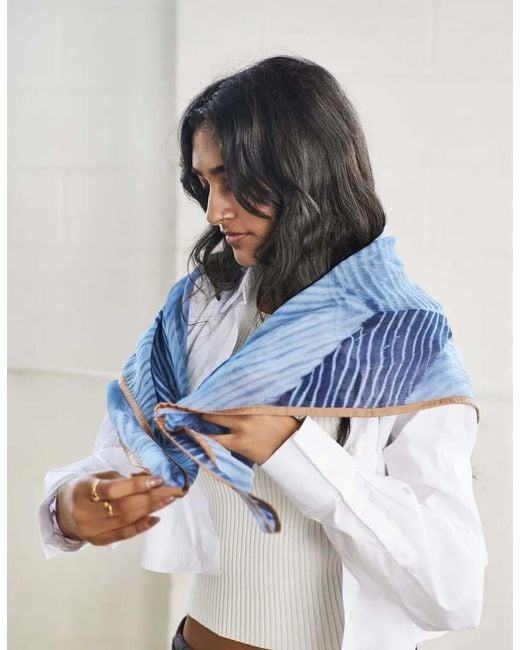 Variously Blue Samu Hand Printed Shibori Silk Chiffon Scarf