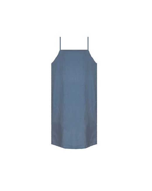 Larsen and Co Blue Pure Linen Marbella Dress In