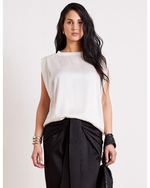 The Summer Edit White Dani Sandwashed Silk T-Shirt