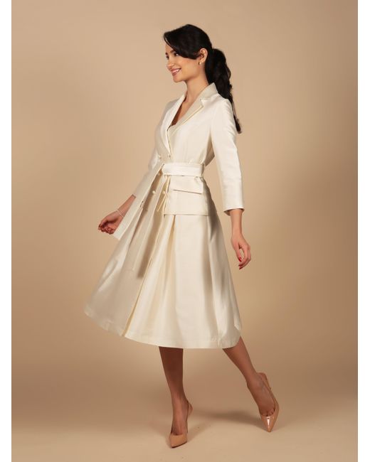 Santinni Natural 'Audrey' 100% Wool & Silk Dress Coat