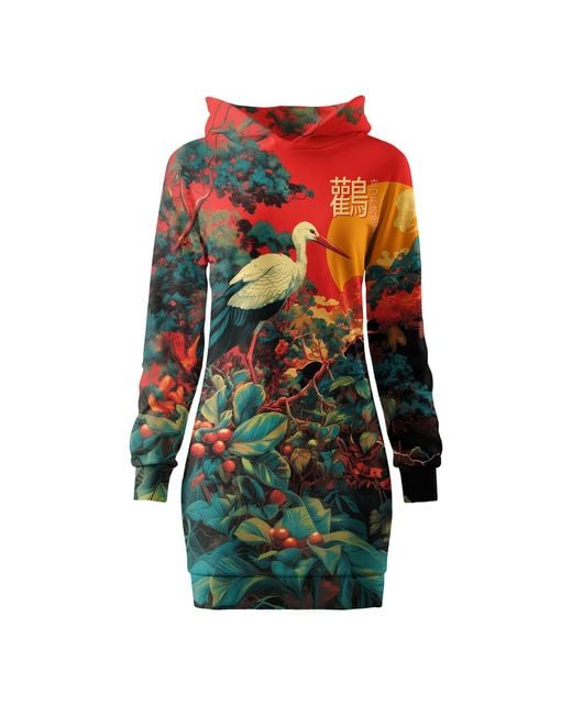 Aloha From Deer Green Japanese Stork Oversize Hoodie Dress