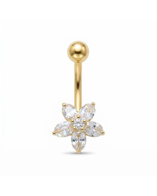 Zahav Jewelry Metallic 10K Solid 14G Flower Cz Belly Ring