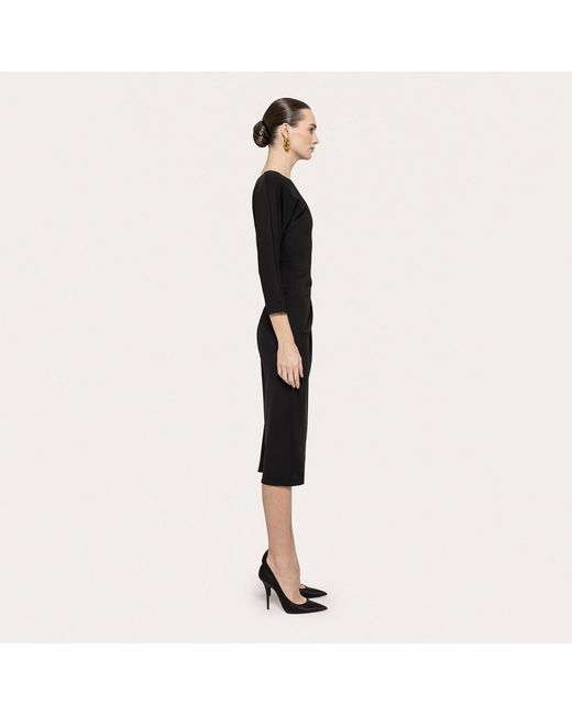 Nissa Black Pleat-Detail Midi Dress