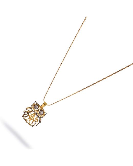 Ebru Jewelry Metallic Wisdom Owl Diamond Eyes Necklace