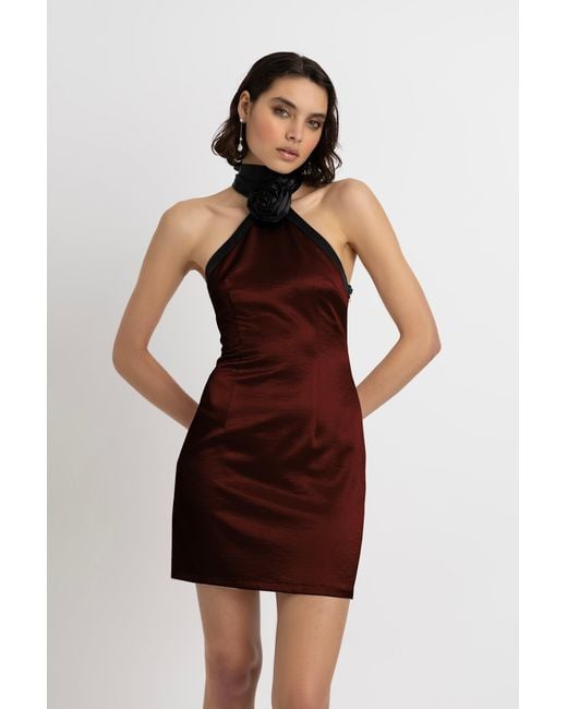 Amy Lynn Purple Rosella Satin Halterneck Mini Dress