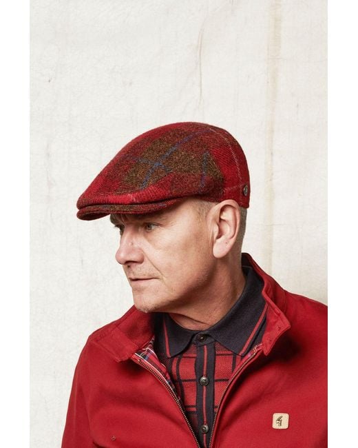 Dasmarca Hats Red Justin Lava Harris Tweed Flat Cap Made for men