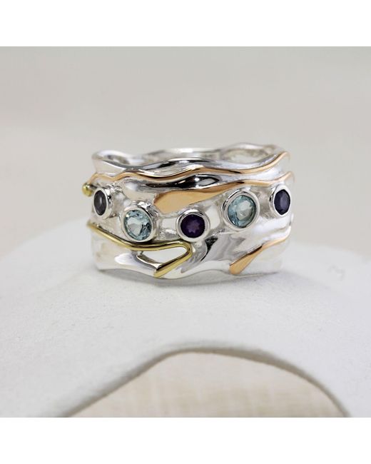 Isla Silver White Organic Topaz, Iolite, & Amethyst Statement Ring