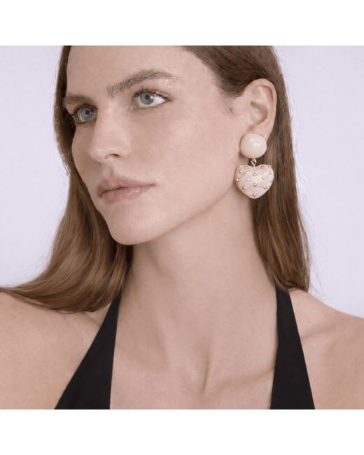 Michael Nash Jewelry Metallic Lavinia Mother Of Pearl Resin Studded Heart Drop Earrings