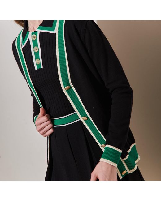 Roch Perel Blue Trimmed V Neck Cardigan