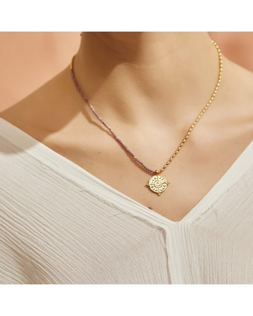 Aurozia Metallic Three Charms Solar Meridian The Sun Crystal Beaded Necklace Lepidolite