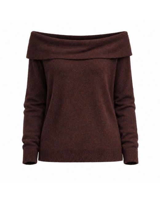 Fiora Muse Brown Off-Shoulder Cashmere Sweater