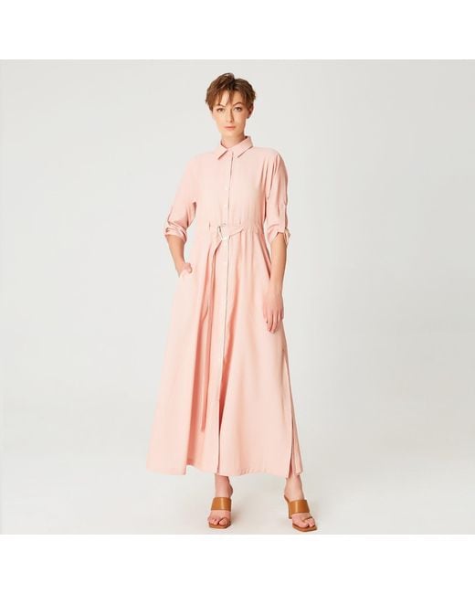 Smart and Joy Pink Long Minimalist Shirt Dress