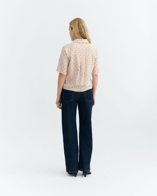 Thinking Mu Natural Printed Lattice Checkered Blouse Ane