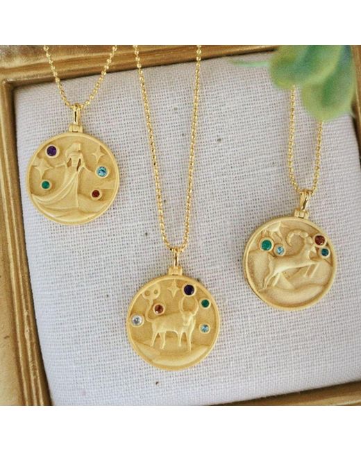 Azura Jewelry New York Metallic Aries Zodiac Mantra Necklace Vermeil
