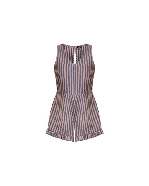 Known Supply Purple Striped Ruffle Romper