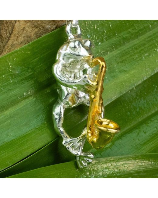 Simon Kemp Jewellers Metallic Frog Saxophonist Pendant Eighteen Carat On Solid Sterling