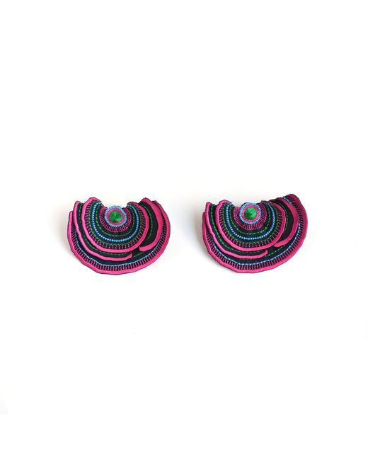 Nana Watanabe Purple Turkey Tail Layered Embroidered Earrings