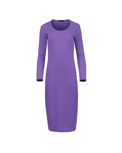 Conquista Purple Long Sleeve Round Neck Midi Dress