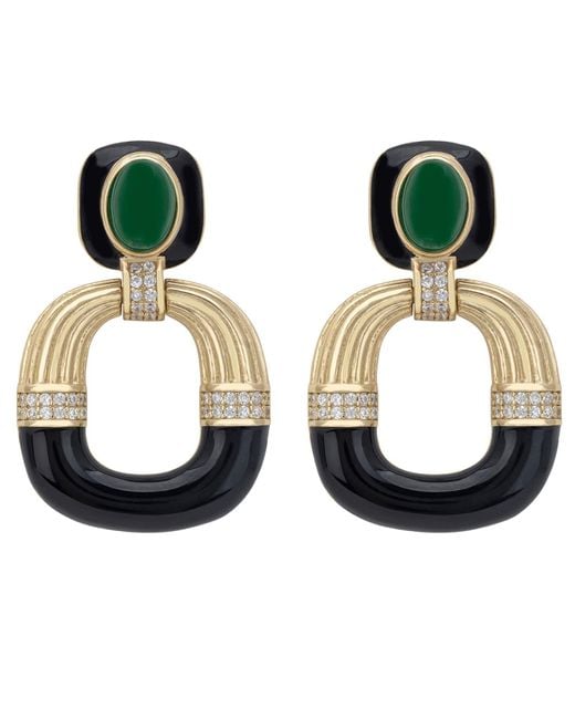 Latelita London Green Deco Darling Drop Earrings Enamel