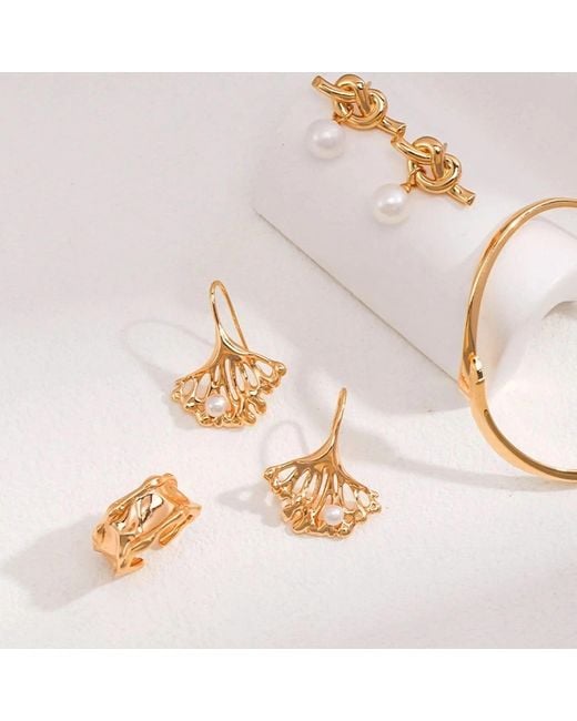 Angel Barocco Metallic Ginkgo Leaf Pearl Earrings
