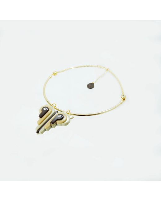 Gissa Bicalho Metallic Acrylic Handmade Necklace Choker Butterfly Kahki