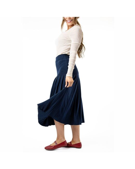 Zenzee Blue Silk Cashmere Pleated Skirt