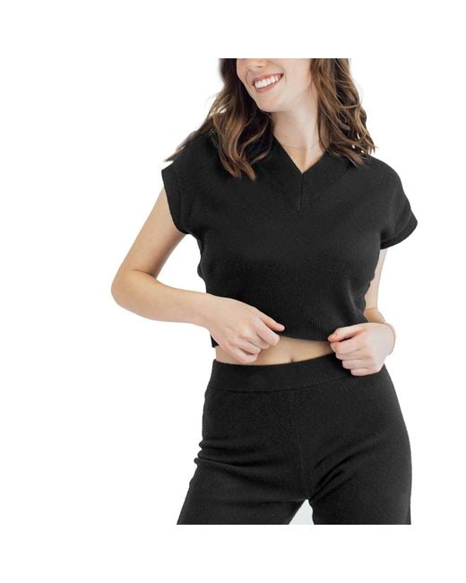 Zenzee Black Cashmere Cropped Sweater Vest