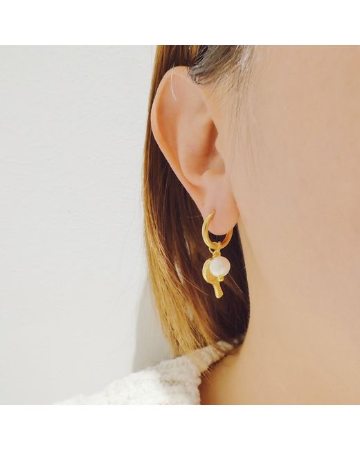 VALERIE CHIC Metallic Tennis Racket Ball Pearl 18K Hoop Earrings