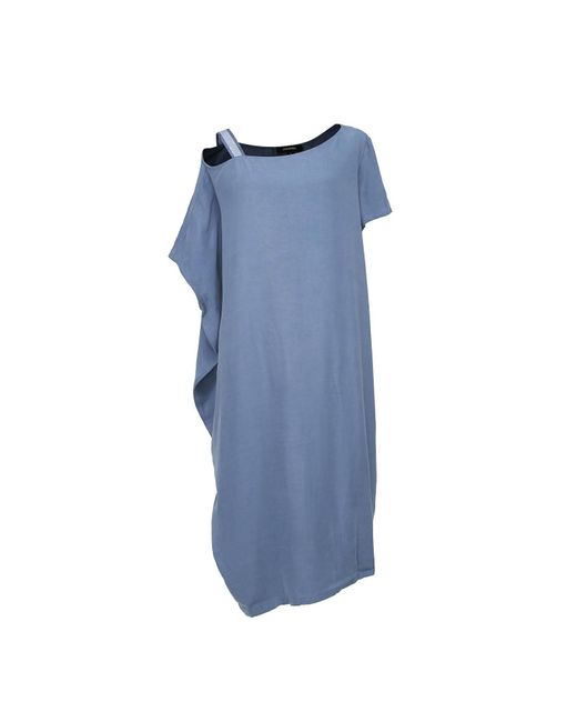 Smart and Joy Blue Asymmetrical Minimalist Cupro Fitted Dress