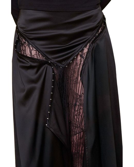 Pcfg Black The Party Edit Slit Lace Panel Satin Maxi Skirt
