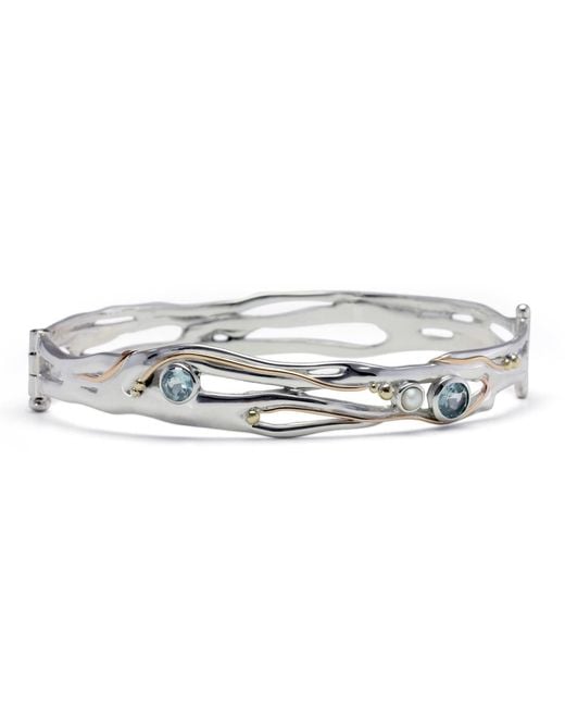 Isla Silver Metallic Organic Topaz & Freshwater Pearl Hinged Bangle