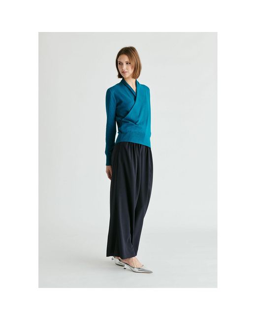 Paisie Blue Long Sleeve Knitted Wrap Top