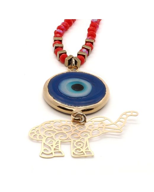 Ebru Jewelry White Summer Lucky Elephant And Evil Eye Necklace