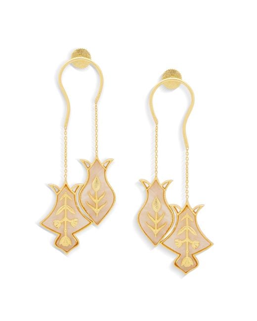 Dhwani Bansal Metallic Hamsa Earrings With Mother Of Pearl