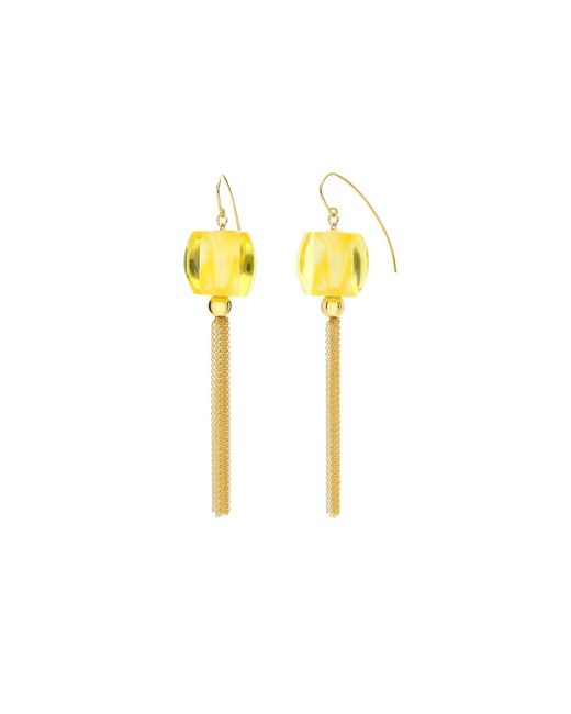 Gold & Honey Yellow Tassel Bead Drop Earrings