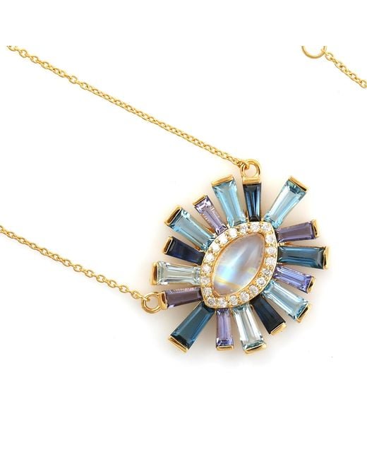 Artisan Metallic Moonstone, Multi Sapphire & Diamond Sunburst Necklace