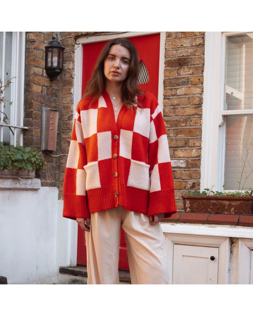 Cara & The Sky Red Candice Checked Wide Sleeve Cardigan