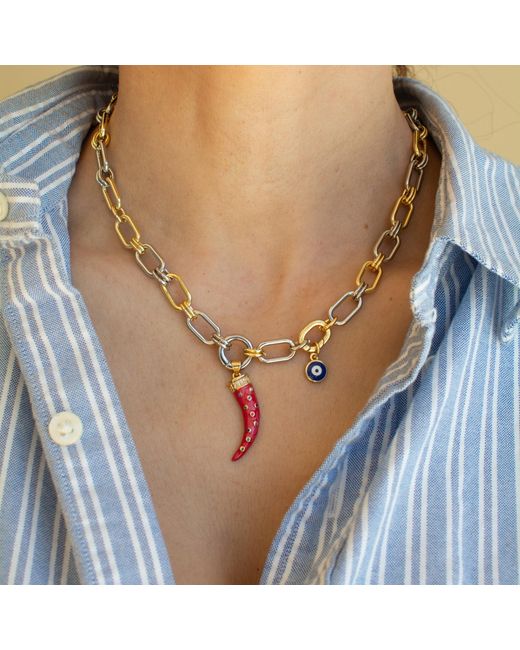 Alexie of Athens Metallic Two-Tone Charm Chain Necklace