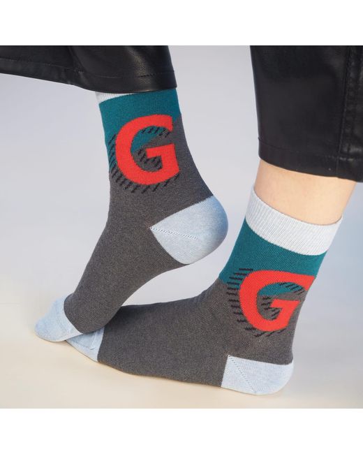 Peper Harow - Made in England Blue Alphabet Socks – G for men