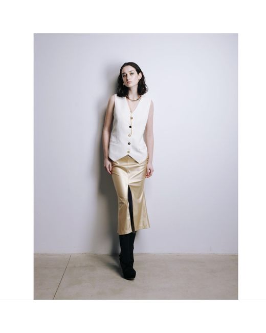 Julia Allert Natural Mermaid Faux Leather Midi Skirt With Slit