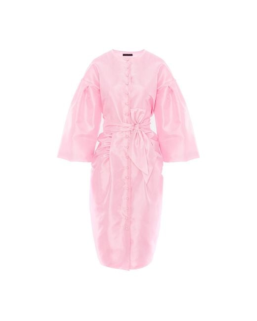 concept A trois Pink Pale Taffeta Dress With Puff Sleeves And Pleats
