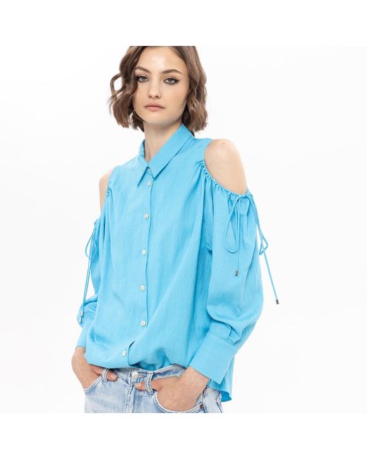 Nissa Blue Cut-Out Viscose Shirt