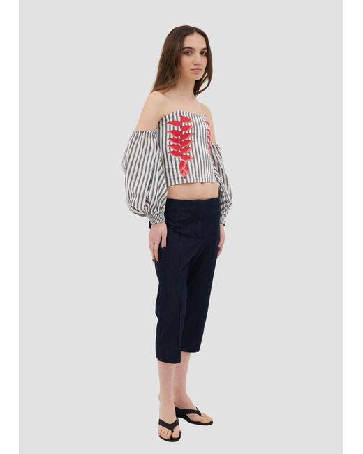 Manuela Cabrales White Heliconia Block Print Top